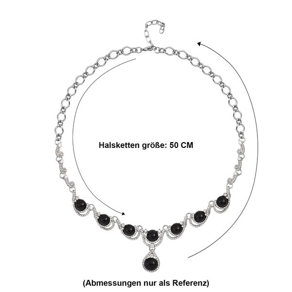 Schwarzes Obsidian, wei&szlig;es Kristall Collier, ca. 50 cm + 5 cm Extender image number 5