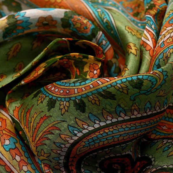 100% Seidenschal, bedruckt mit Paisleymuster, 50x160cm, Olivgr&uuml;n image number 6