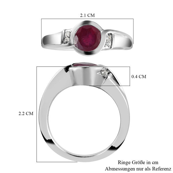 Afrikanischer Rubin und wei&szlig;er Zirkon-Ring, (Fissure gef&uuml;llt), 925 Silber platiniert image number 7