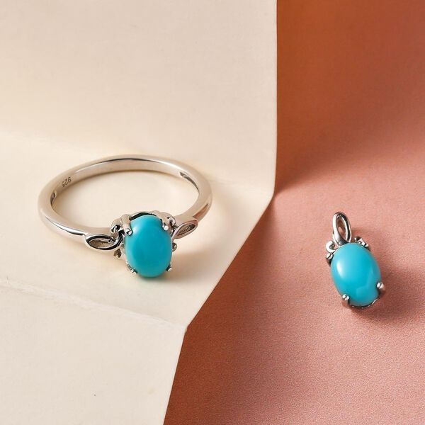 Amerikanischer, natürlicher Sleeping Beauty Türkis Ring und Anhänger, 925 Silber platiniert ca. 1,31 ct image number 2