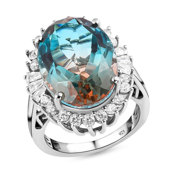 Aqua Terra Costa Quarz Triplett und Zirkon-Halo-Ring, 925 Silber vergoldet, 14,79 ct. image number 4