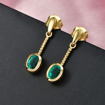 D'Joy Smaragd-Quarz Triplette Ohrringe 925 Silber 750 Gelb Vergoldet ca. 1,13 ct.