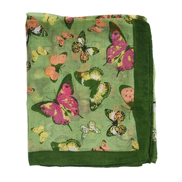 Bedruckter 100% Satin-Seidenschal, 48x160cm, Schmetterlinge gr&uuml;n image number 5