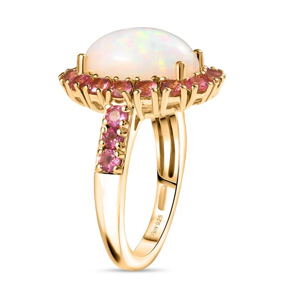 D'Joy AAA Nat&uuml;rlicher, &auml;thiopischer Welo Opal, Rosa Turmalin Ring 925 Silber 750 Gelbgold Vermeil (Gr&ouml;&szlig;e 18.00) ca. 5.54 ct image number 5