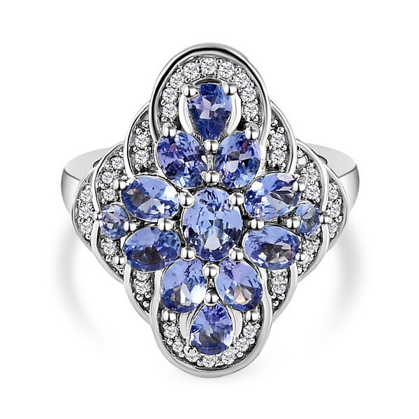 Wundersch&ouml;ner Tansanit und wei&szlig;er Zirkon-Ring, 925 Silber platiniert  ca. 2,30 ct