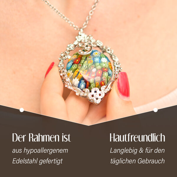 Wei&szlig;er Kristall und mehrfarbiger Anh&auml;nger im Murano-Stil mit 60cm Kette image number 2