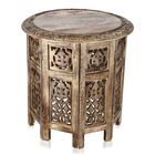 NAKKASHI - handgeschnitzter klappbarer Beistelltisch aus Mangoholz, 45 x 45 x 45 cm, braun