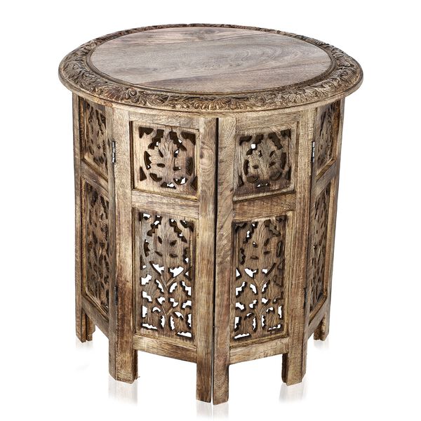 NAKKASHI handgeschnitzter Beistelltisch aus Mangoholz, 45 x 45 x 45 cm, braun image number 0
