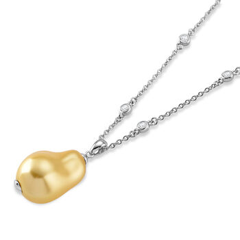 EverTrue wei&szlig;e Zirkonia und goldene Muschelkernperle 50cm Halskette