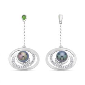 GP Regina Kollektion - Tahiti Perle, natürliche Chromdiopsid, blaue Saphir und Zirkon-Ohrringe - 0,95 ct.