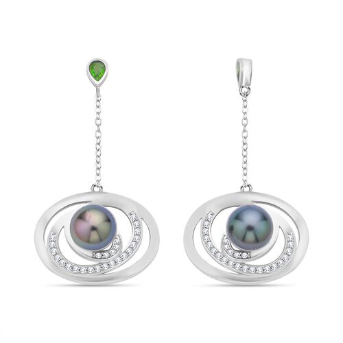 GP Regina Kollektion - Tahiti Perle, natürliche Chromdiopsid, blaue Saphir und Zirkon-Ohrringe - 0,95 ct. image number 0