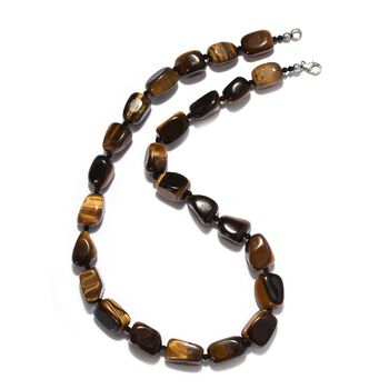 Tigerauge und schwarze Spinell-Halskette, ca. 50 cm Lang, 925 Silber ca. 475,02 ct