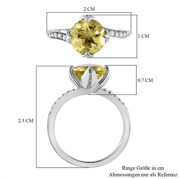 Ouro Verde-Quarz, wei&szlig;er Zirkon Ring, 925 Silber platiniert (Gr&ouml;&szlig;e 18.00) ca. 1.90 ct image number 7