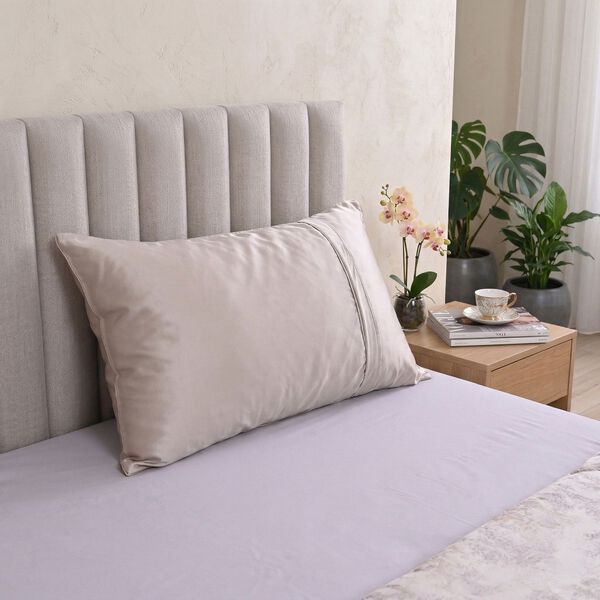 "AB side Silk quilt with cooling fabric fabric:85% nylon+15%spandex A side: print, B side match solid color Filling:100g silk+200g polyester,around 110gsm,33% silk+77% polyester Packing:gift box with PVC cover", "AB side cooling pillowcase with piping wit image number 2