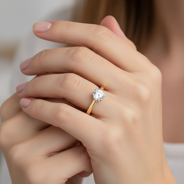 LUXURIANT SGL zertifizierter SI-GH Labor Rund-Diamant Ring, 925 Silber 750 Gelbgold Vermeil - 1 ct. image number 2