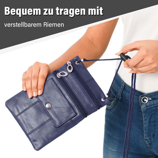 100% Echtleder Crossbody Tasche, marineblau image number 3