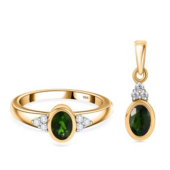 Nat&uuml;rliches Chromdiopsid und Moissanit-Schmuckset - 1,05 ct.