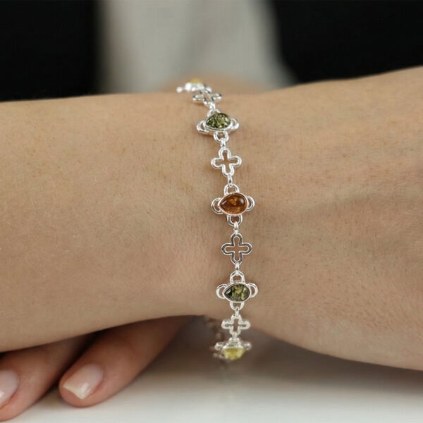 Nat&uuml;rlicher Baltischer Bernstein Armband ca. 18 cm 925 Silber image number 2