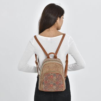 Praktischer Rucksack aus Naturkork mit Kunstleder-Griffen, B&ouml;hmisches Muster, Braun