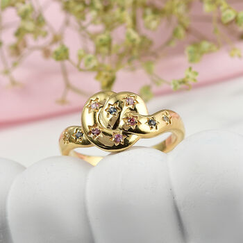 D'Joy Mehrfarbig Saphir Ring 925 Silber 750 Vergoldet (Gr&ouml;&szlig;e 17.00) ca. 0,11 ct