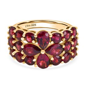 D'Joy Aura der Kaiserin AA Rhodolith Granat Ring 925 Silber 750 Gelbgold Vermeil (Größe 18.00) ca. 6.14 ct