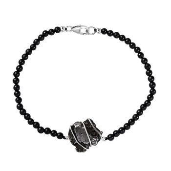 Muonionalusta Meteorit, Schwarzer Spinell Armband ca. 19 cm 925 Silber rhodiniert ca. 44.84 ct