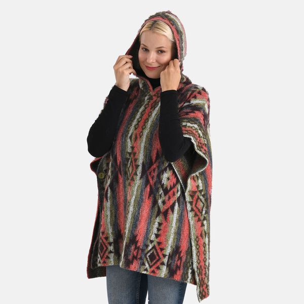  La Marey signature Printed pattern with hoodie ponchos image number 3