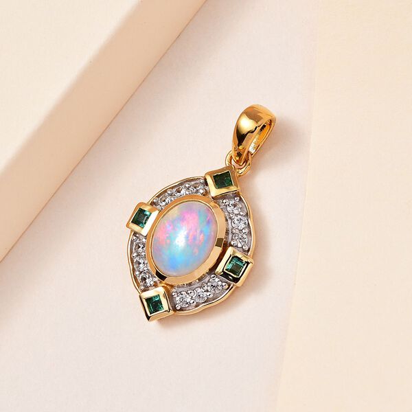 AA &auml;thiopischer Welo Opal, Kagem sambischer Smaragd und Zirkon-Anh&auml;nger - 1,66 ct. image number 3