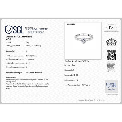 LUXURIANT DIAMOND- SGL zertifizierter SI-GH Labor Diamant Ring, 925 Silber rhodiniert - 0,50 ct. image number 8