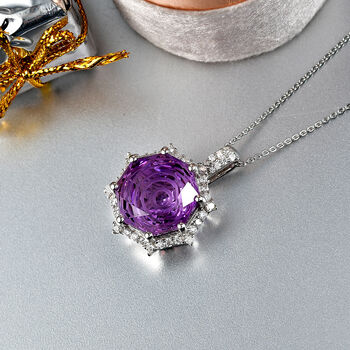 D'Joy Rose De France Amethyst und Moissanit Anh&auml;nger mit 50cm Kette - 12,96 ct.
