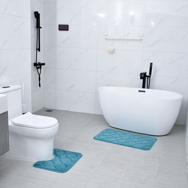 2er-Set Flanell gepr&auml;gtes Matten Set mit Memory Foam Futter, Gr&ouml;&szlig;e 50x80+50x40 cm, Blaugr&uuml;n image number 2