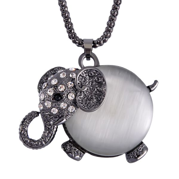 Schwarz-Wei&szlig; Kristall und Wei&szlig;es Katzenauge Halskette, ca. 70cm, ca. 20.00 ct