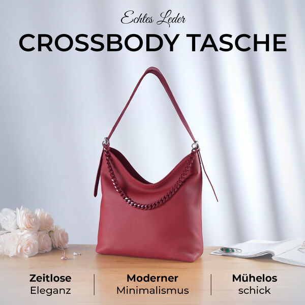 Hobo Umhängetasche aus Echtleder in Rot image number 2