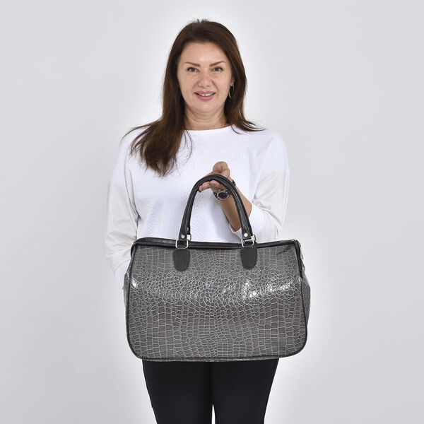 Weekender Reisetasche, 45x33x22cm, Krokodilmuster, Grau image number 2