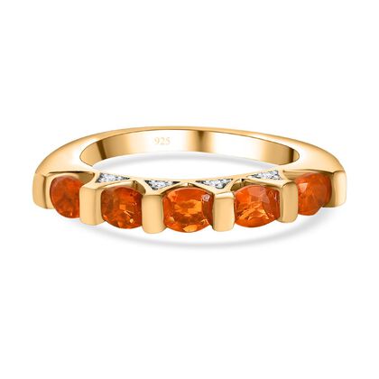 AA Salamanca Feueropal, Wei&szlig;er Zirkon Ring, 925 Silber Gelbgold Vermeil, (Gr&ouml;&szlig;e 19.00) ca. 0.68 ct