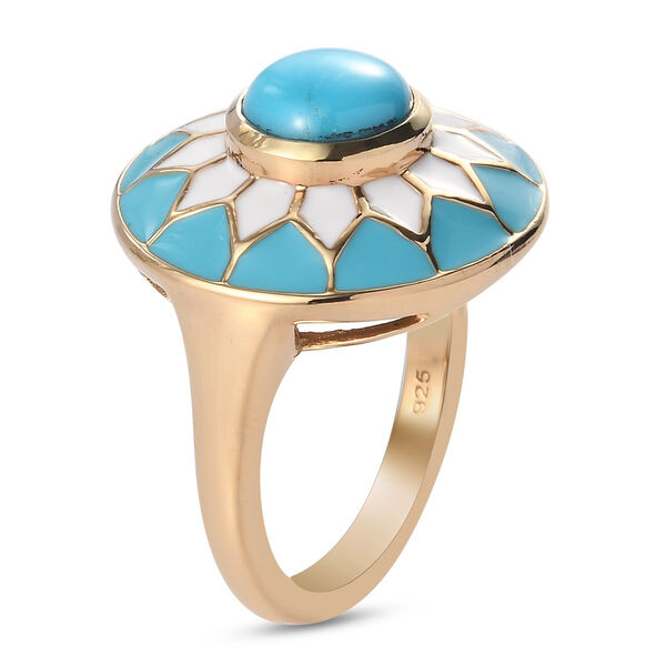 Natürlicher Sleeping Beauty Türkis Ring 925 Silber Gelbgold Vermeil image number 6