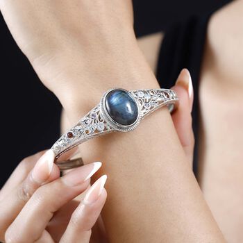 Labradorit, mehrfarbiger Edelstein in Fr&uuml;hlingsfarben Armreif ca. 19 cm Messing  ca. 18.27 ct