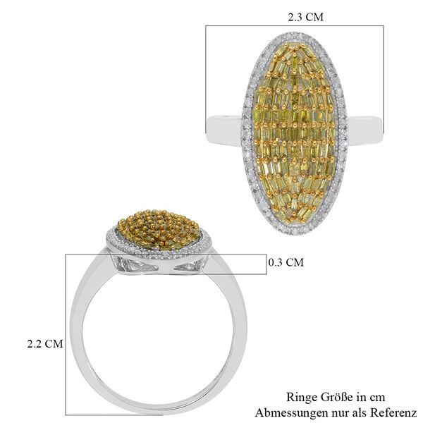 Gelber und Wei&szlig;er Diamant Cluster Ring 925 Silber Platin-&Uuml;berzug image number 6