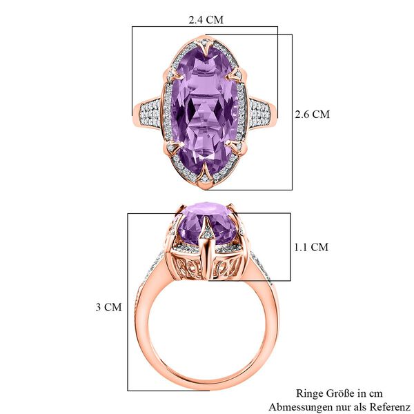 Rose De France Amethyst, Wei&szlig;er Zirkon Ring, 925 Silber ros&eacute;vergoldet, (Gr&ouml;&szlig;e 18.00), ca. 9.14 ct image number 7