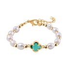 Glas, Weiße Süßwasser Perle Armband BR-Stretch Standard gelb vergoldet