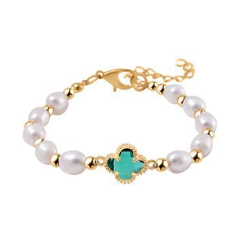 Glas, Wei&szlig;e S&uuml;&szlig;wasser Perle Armband BR-Stretch Standard gelb vergoldet