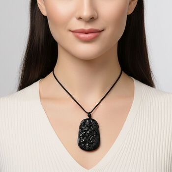 Majest&auml;tischer W&auml;chter - Schwarzer Jadeit- Drachen, Halskette Flexibles cm ca. 95.00 ct