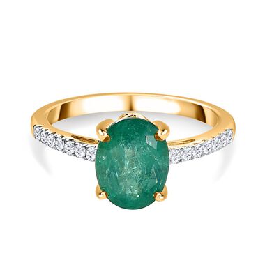 AA Kagem Sambischer Smaragd, Weißer Diamant Ring, 375 Gold (Größe 16.00) ca. 1.89 ct