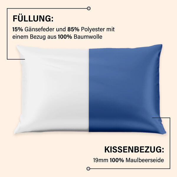 Serenity Night Daunenkissen und Seidenkissenbezug, 40x80 cm, Blau image number 6