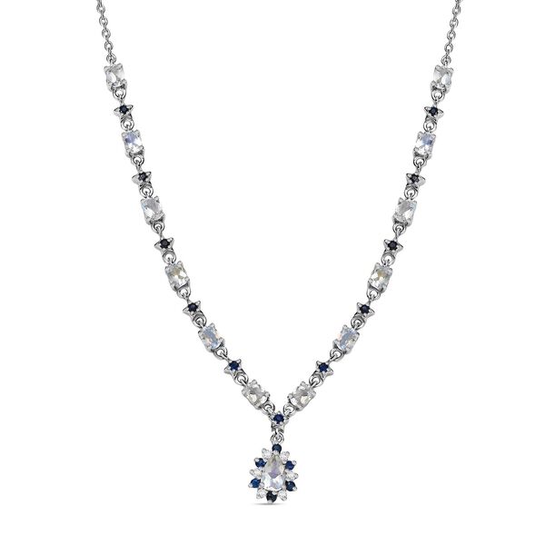 D joy AAA Premium Malagasy Regenbogen Mondstein Halskette, ca. 50 cm 925 Silber rhodiniert ca. 2,87 ct.