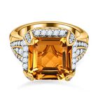 Citrin, Weißer Zirkon Ring, 925 Silber vergoldet, (Größe 18.00), ca. 7.57 ct