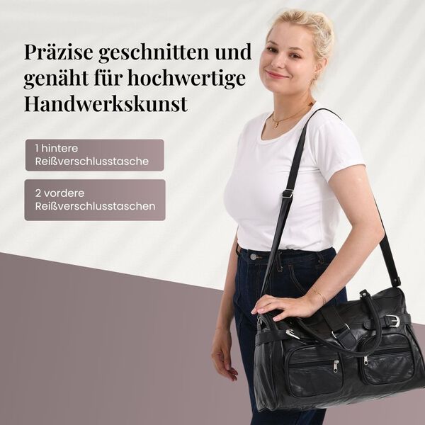 Patchwork Crossbody Tasche aus Schafleder mit mehreren Rei&szlig;verschlussf&auml;chern, 40&times;16,5&times;25,5 cm, Braun image number 4