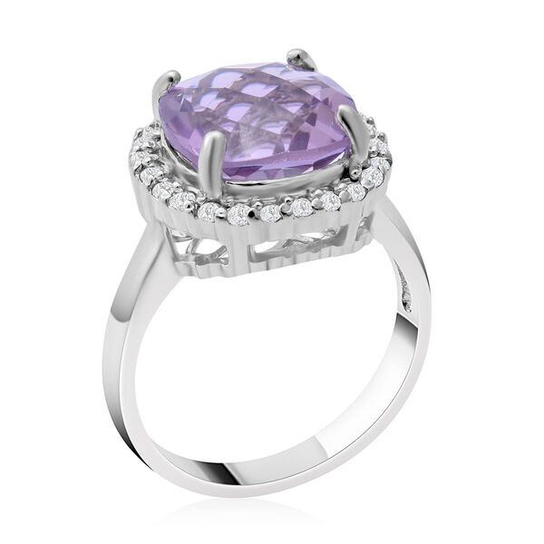 Rosa Amethyst und wei&szlig;er Zirkon-Ring, 925 Silber platiniert (Gr&ouml;&szlig;e 16.00) ca. 4,26 ct image number 2