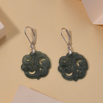 D'Joy Nat&uuml;rlicher Olmek Jadeit Ohrringe 925 Silber Rhodiniert ca. 15,00 ct.