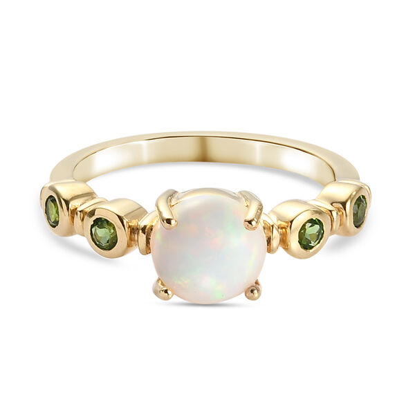 Nat&uuml;rlicher &Auml;thiopischer Opal und Nat&uuml;rlicher Chromdiopsid Ring 925 Silber vergoldet  ca. 1,17 ct